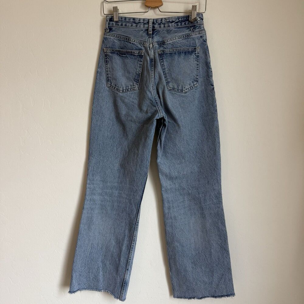 Zara Jeans Womens Sz 6 Blue Med Wash Cotton Wide Leg Baggy Distressed High Rise - Picture 8 of 16
